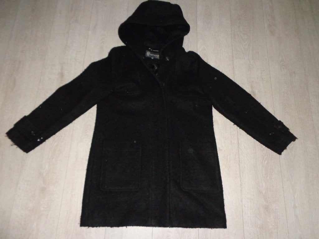 zwarte wollen gevoerde dameswinterjas van GIACOMO, maat XL, Ophalen of Verzenden, Gedragen, Maat 46/48 (XL) of groter, Zwart