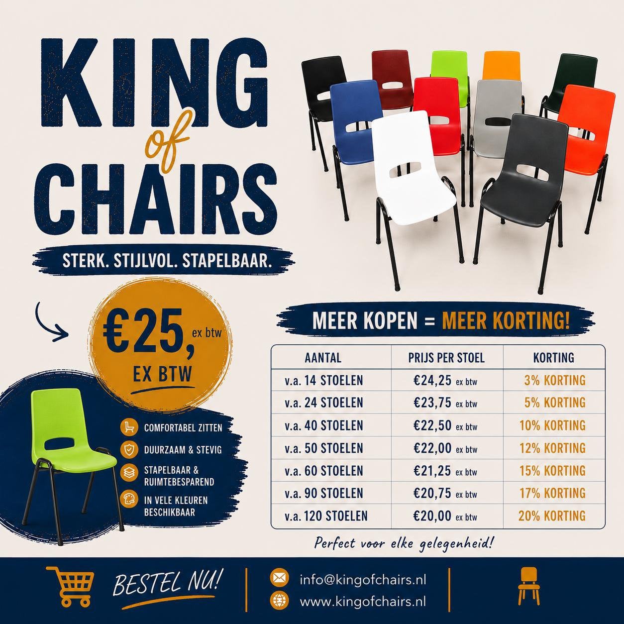 Groothandel stapelstoelen kuipstoel kantinestoel stapelbaar, Kunststof, Everardo, Nieuw, Info@everardo.nl