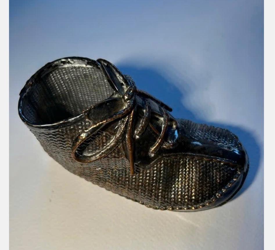 Vintage koperen hoge baby schoentje, zoolmaat 12,5 cm, Antiek en Kunst, Curiosa en Brocante, Ophalen of Verzenden