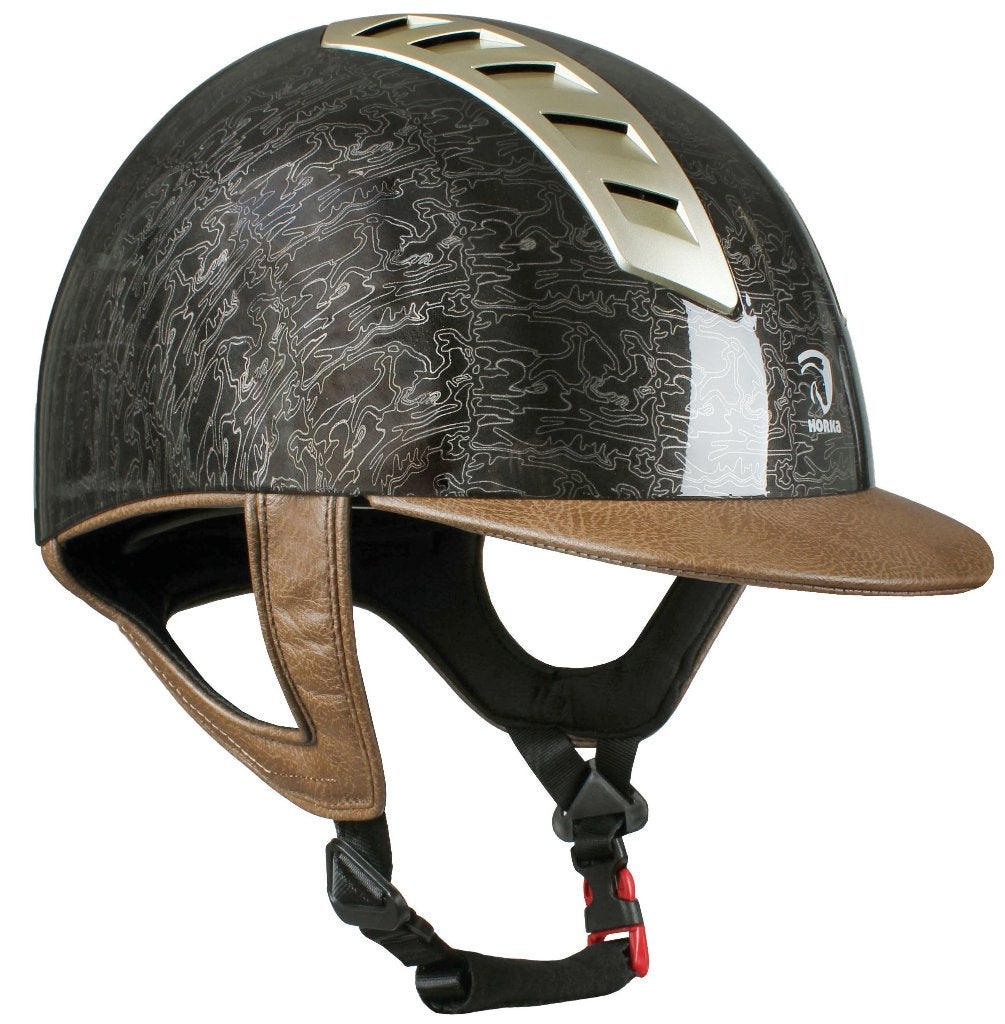 Bruine Horka Arrow Graphic glanzende cap maat 54, Dieren en Toebehoren, Paardrijkleding, Inclusief opbergtas, Nieuw, Kinderen