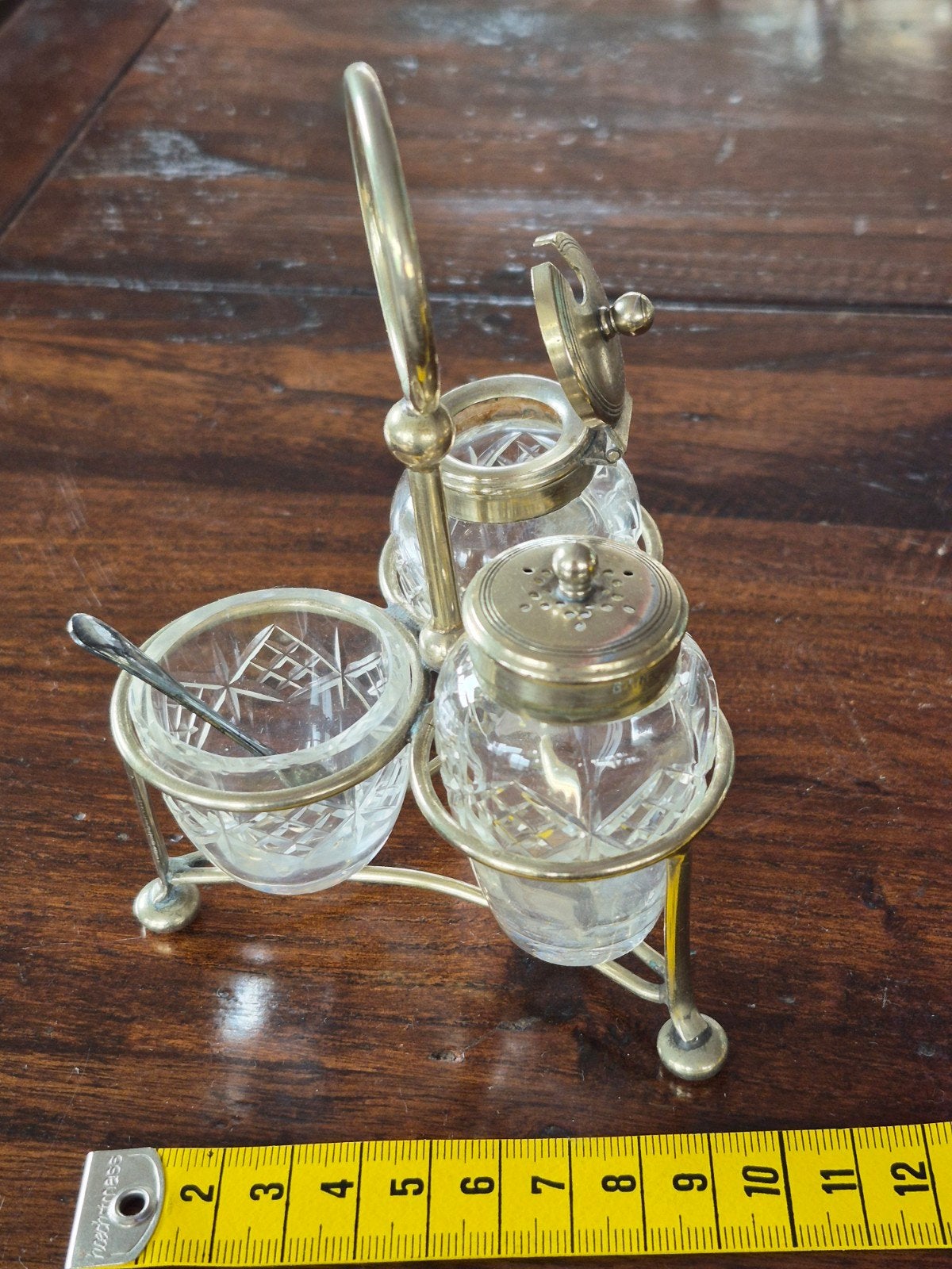 Antieke Engelse EPNS tafelmenage met geslepen glas – ca. 190, Antiek en Kunst, Ophalen of Verzenden