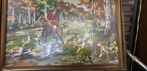 schilderij geborduurd ,jacht, Ophalen of Verzenden, 'T Olde Gre-j, Info@toldegrej.nl, Endepoelstraat 20f Didam