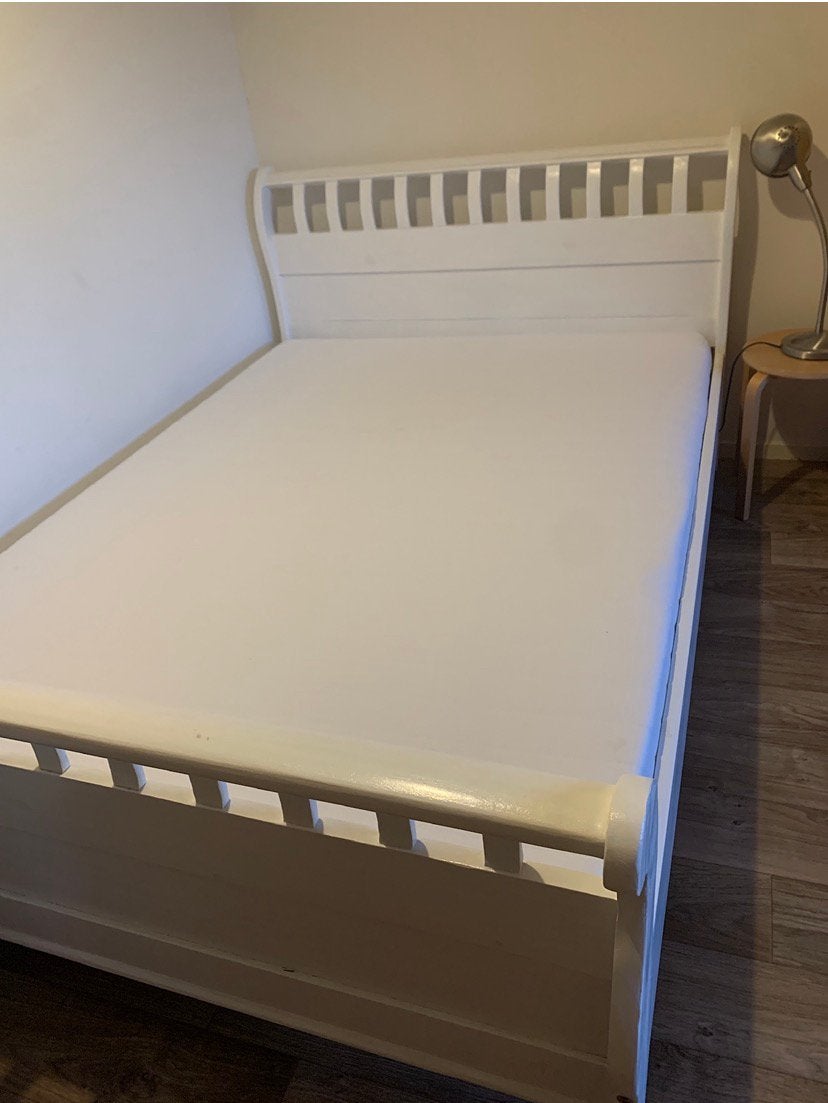 Twijfelaar bedombouw bed 140 cm, Ophalen, Wit, 140 cm, Zo goed als nieuw