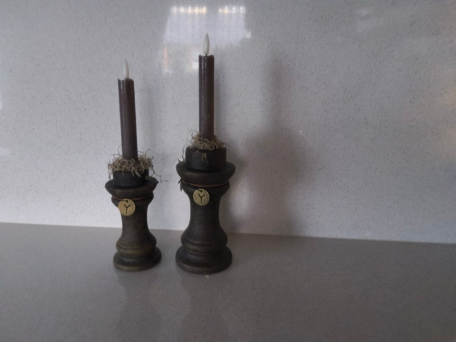 Set van 2 rustieke houten kandelaars met LED-kaarsen, Ophalen, Overige materialen
