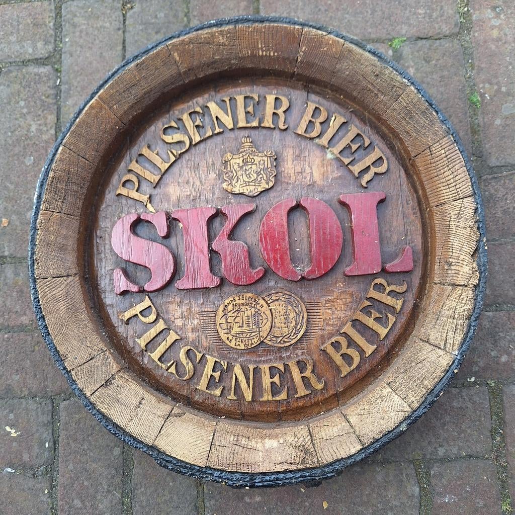 Antiek Skol Pilsener Bier Reclamebord - Wanddecoratie, Ophalen of Verzenden