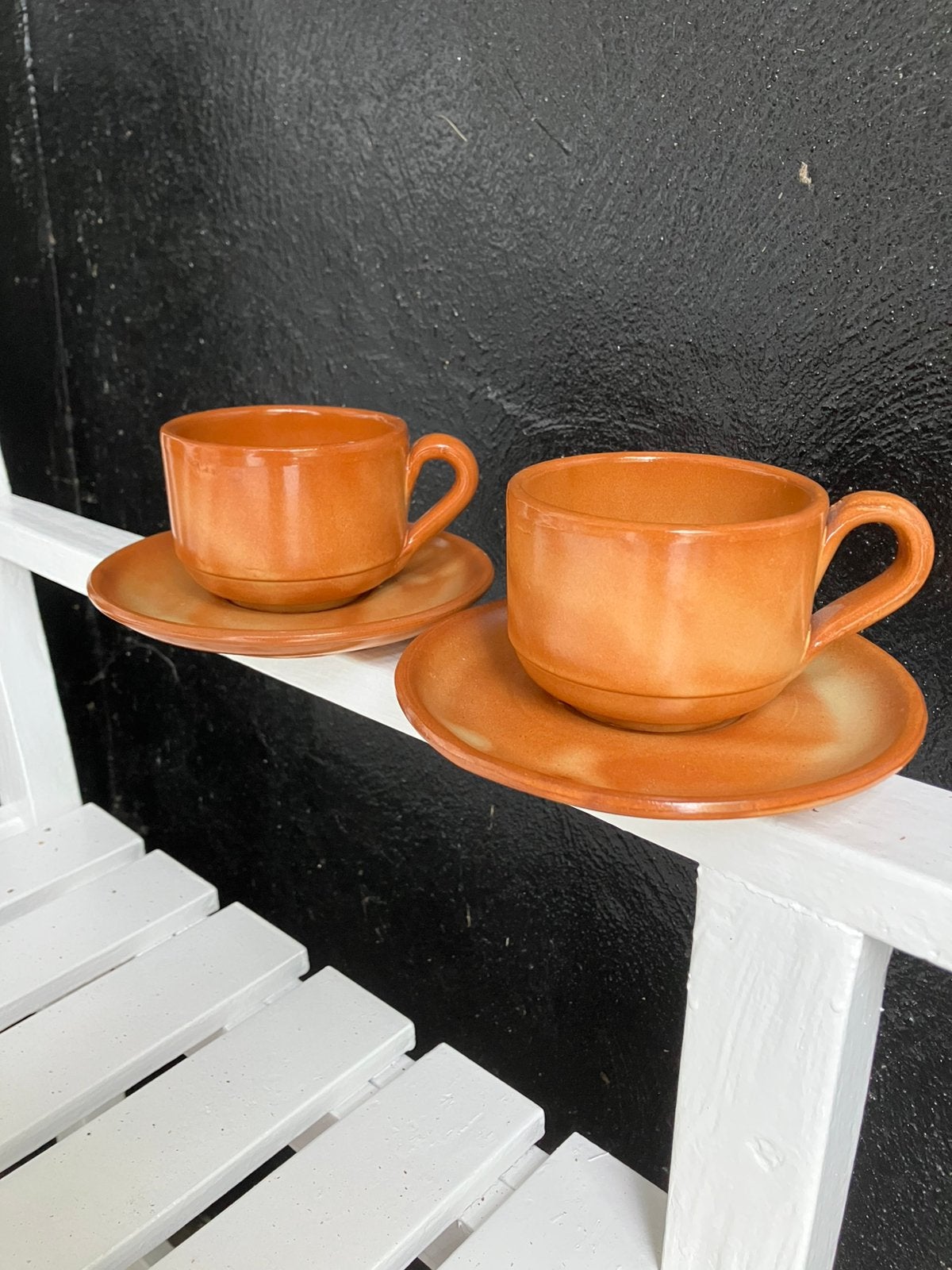 Vintage brocante kop en schotel oranje retro aardewerk, Ophalen of Verzenden