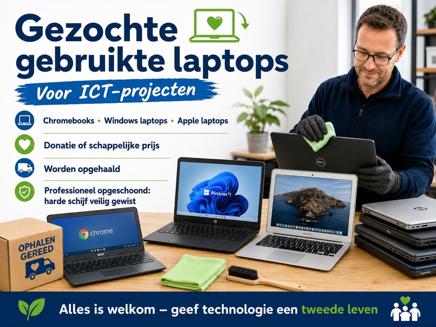 Gezochte gebruikte laptops voor ICT-projecten, Ophalen, Gebruikt, 15 inch, Onbekend