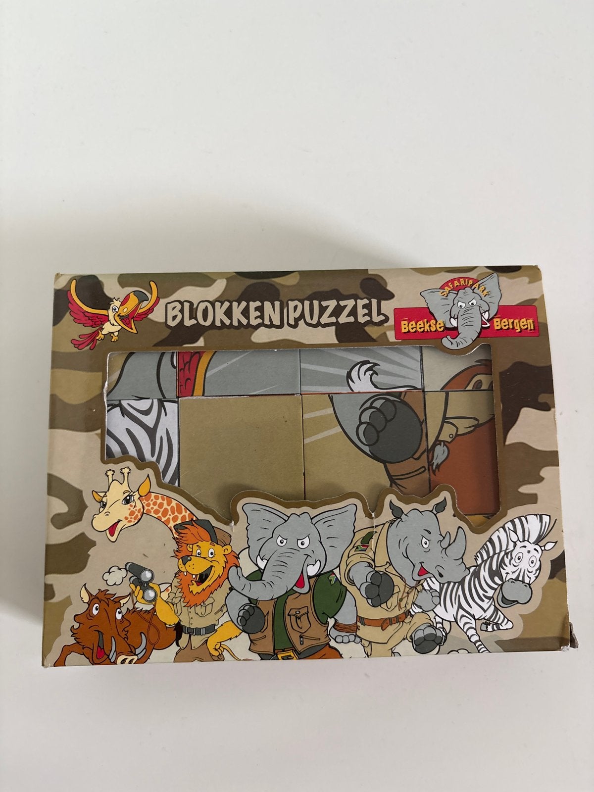 Blokkenpuzzel Safaripark Beekse Bergen, 2 tot 4 jaar, Gebruikt, Ophalen of Verzenden, Van hout