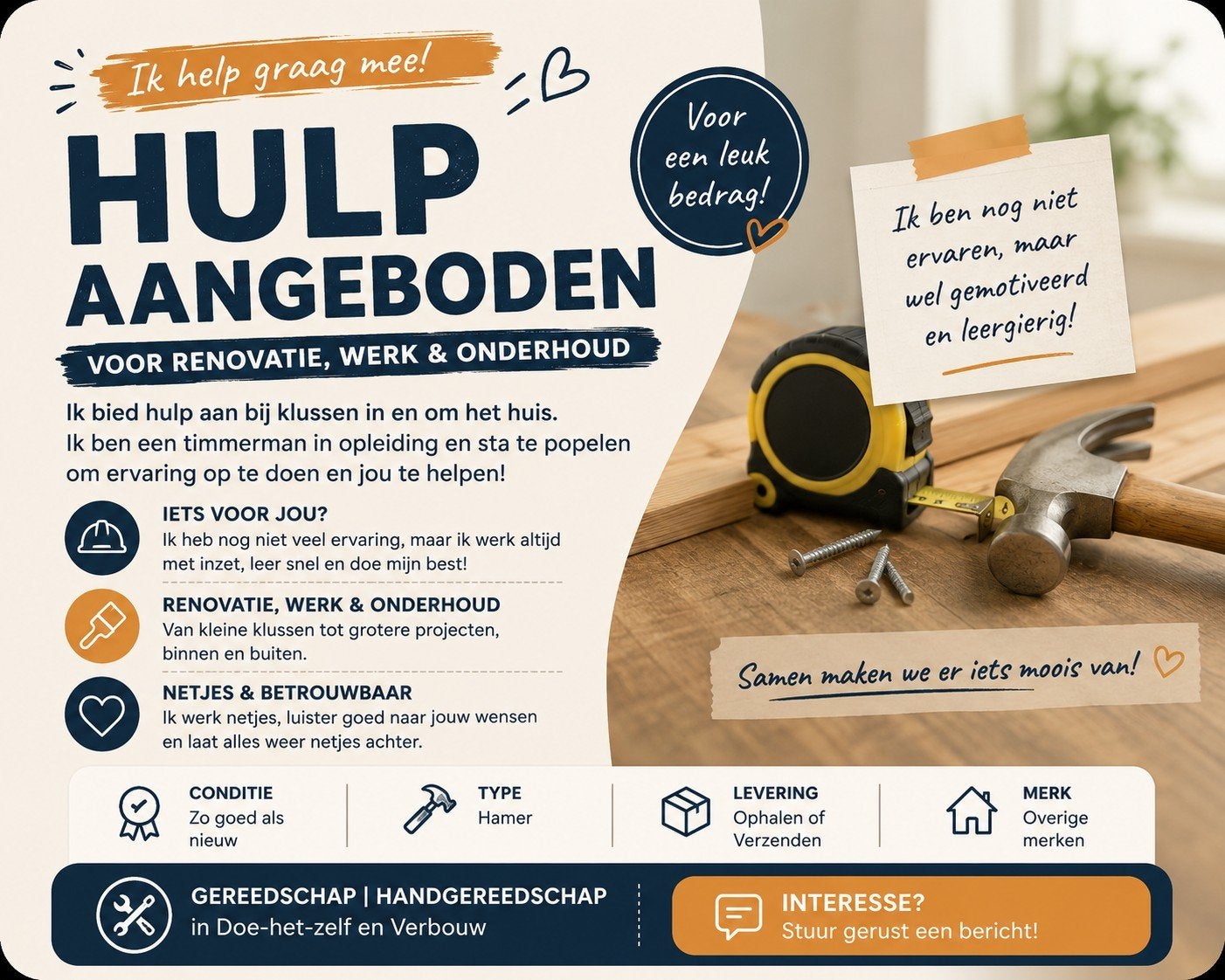 Hulp aangeboden, Ophalen of Verzenden, Zo goed als nieuw, Hamer, Overige merken