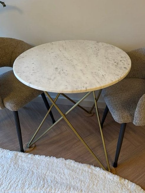 Ronde marmeren eettafel met gouden onderstel, Ophalen, Zo goed als nieuw