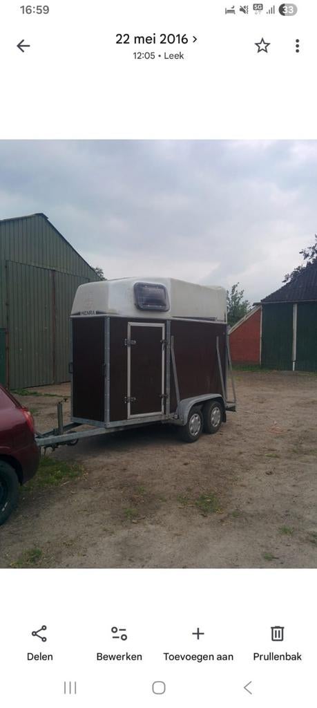 Henra 1,5 paards trailer, Dieren en Toebehoren, Paarden en Pony's | Trailers en Aanhangwagens, Ophalen, Gebruikt, Hout
