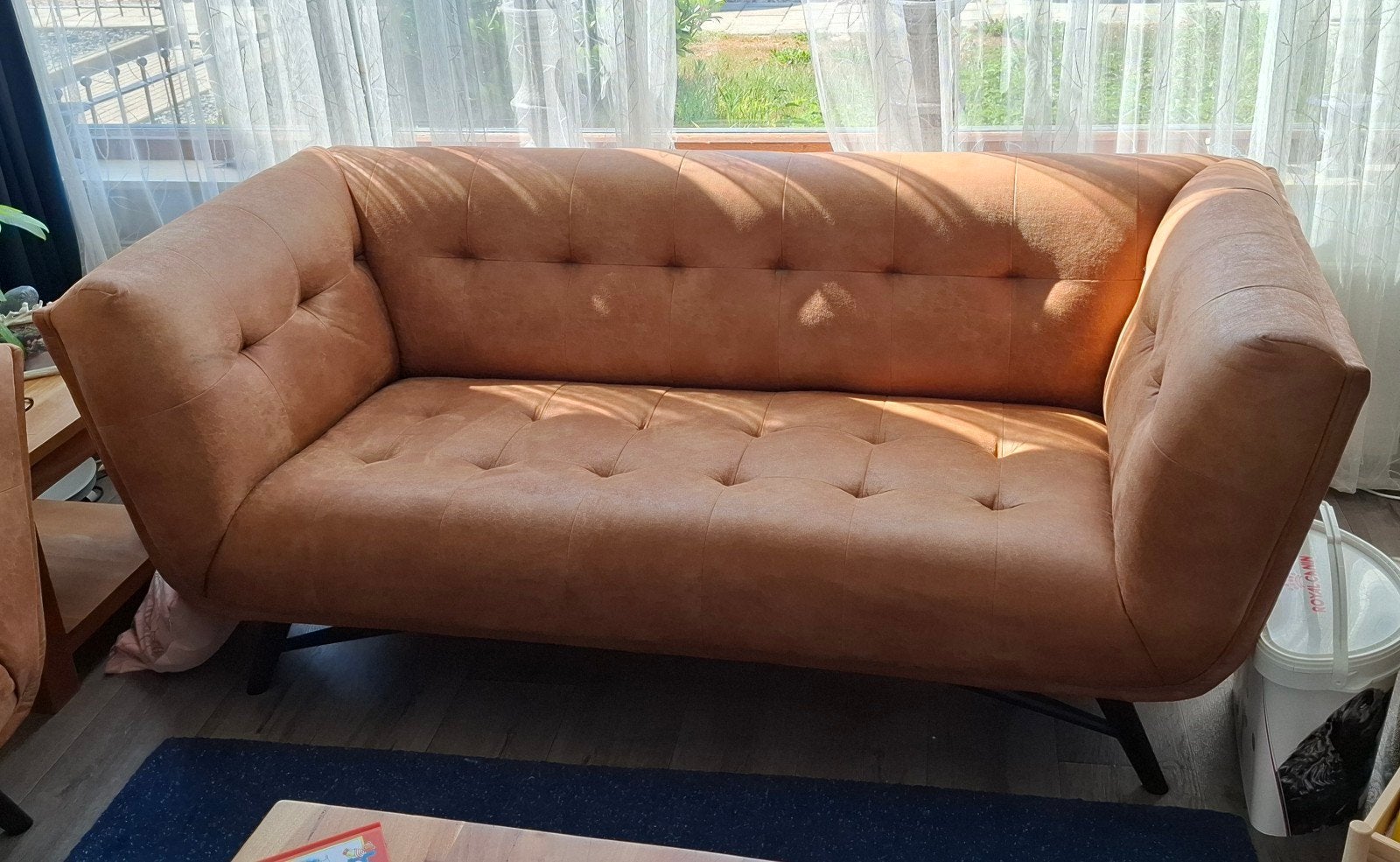 Comfortabele 2-zits bank in cognac kleur, Ophalen, Gebruikt, 150 tot 200 cm, Tweepersoons