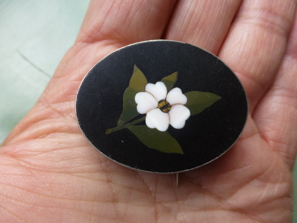 nieuwe Zilveren Broche met  Antiek stuk PIETRA DURA, 4 tot 7 cm, Verzenden, Nieuw, Met edelsteen