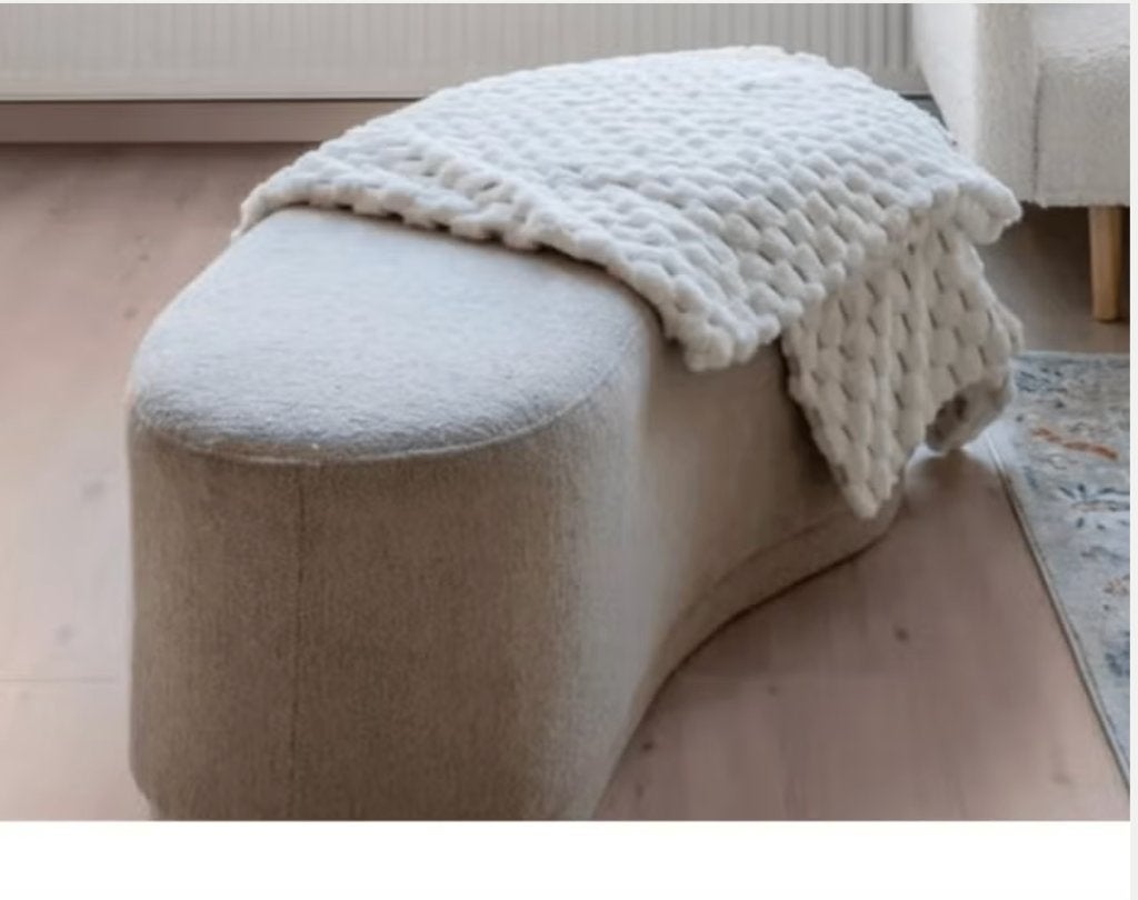 Poef zit bank taupe organisch voetbank - 44x120x60 cm, Ophalen, Minder dan 50 cm, 100 tot 125 cm, Zo goed als nieuw