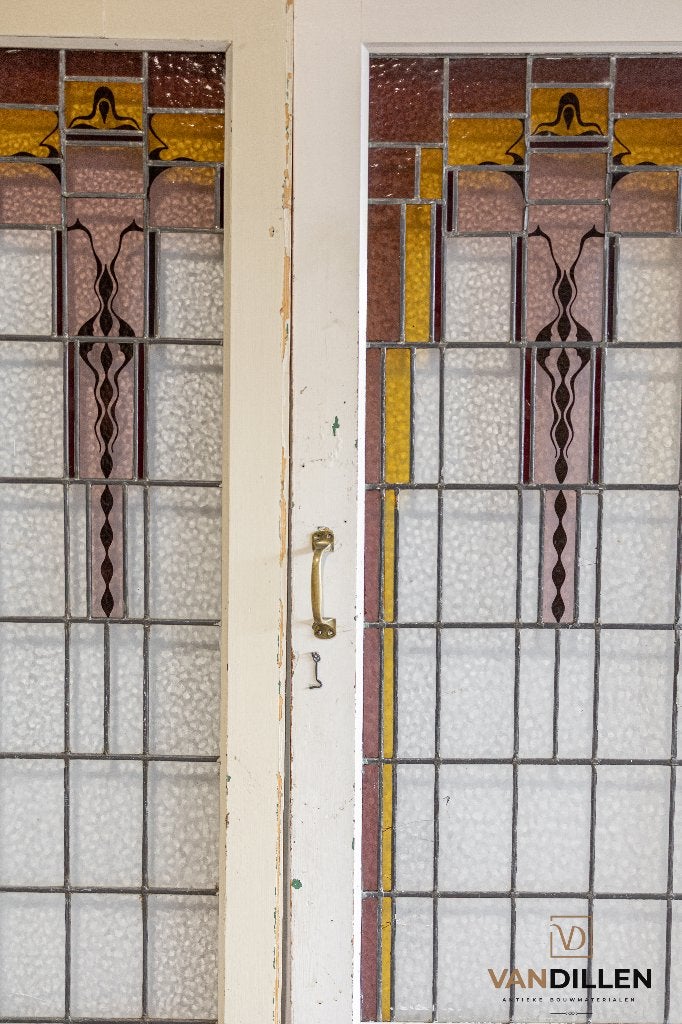 Oude deuren glas in lood art deco met zijstuk, Gebruikt, 120 cm of meer, Binnendeur, Ophalen of Verzenden