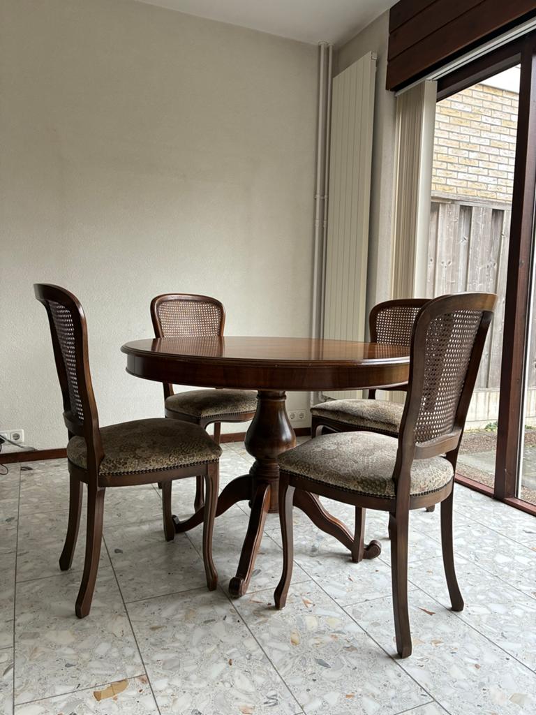 Uitschuifbare ronde eettafel met 4 stoelen - Klassiek hout, Ophalen