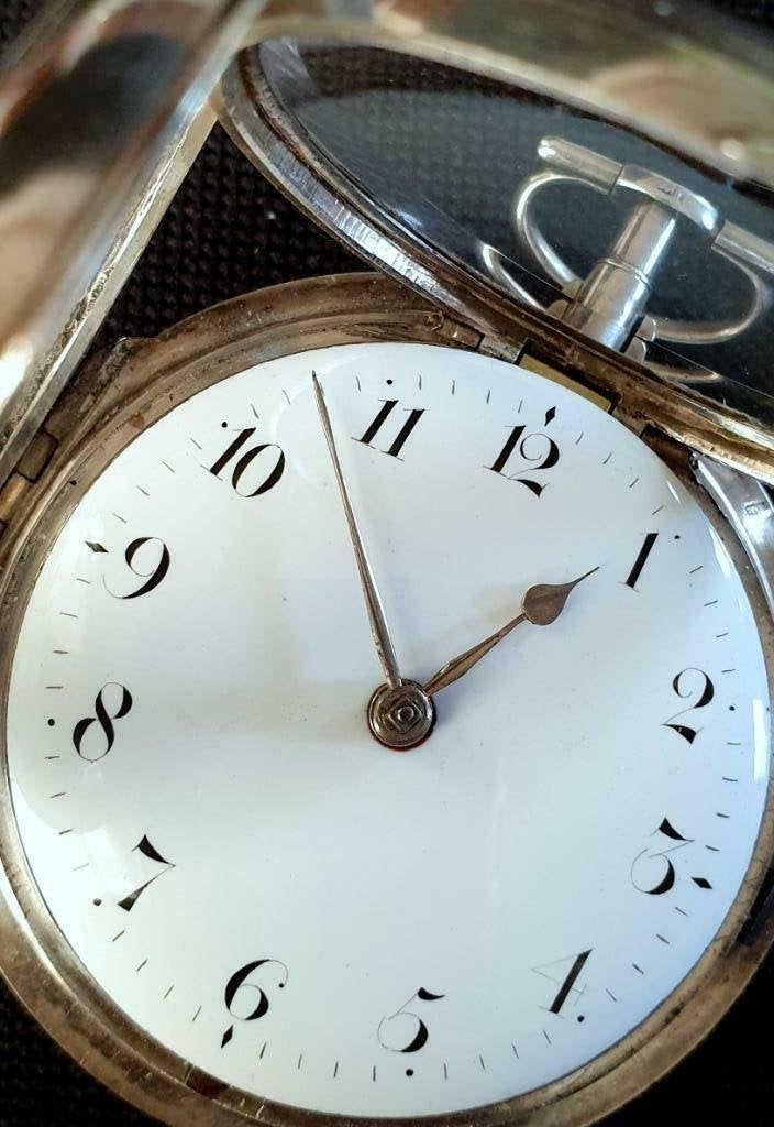 GROOT zakhorloge zilver SPILLEGANG DUBBELE KAST London 1812, Ophalen of Verzenden, Zilver, Overige typen