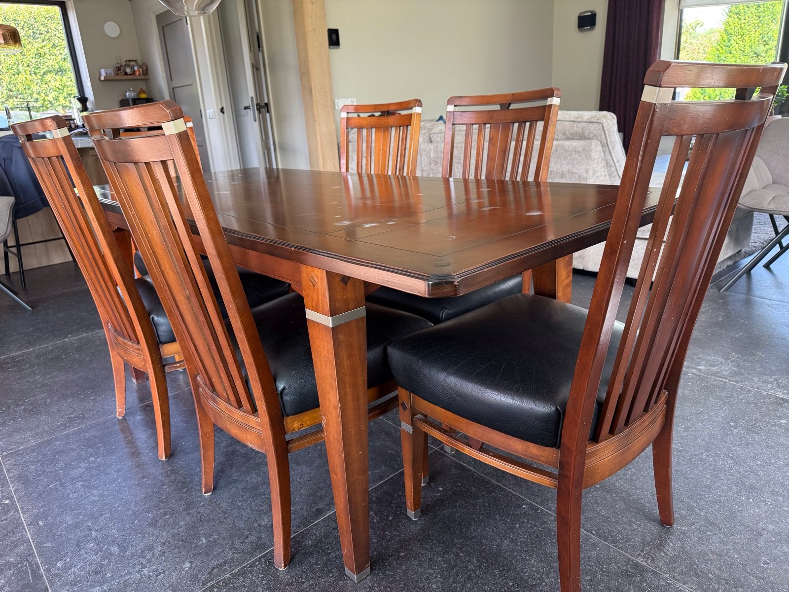 Kersenhouten eethoek met mooie details, Ophalen, Gebruikt, 50 tot 100 cm, 150 tot 200 cm