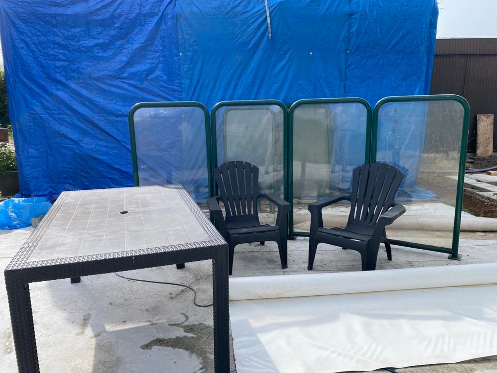 Tuinstoelen met tafel en windscherm, Tuin en Terras, Ophalen, Gebruikt, Aluminium