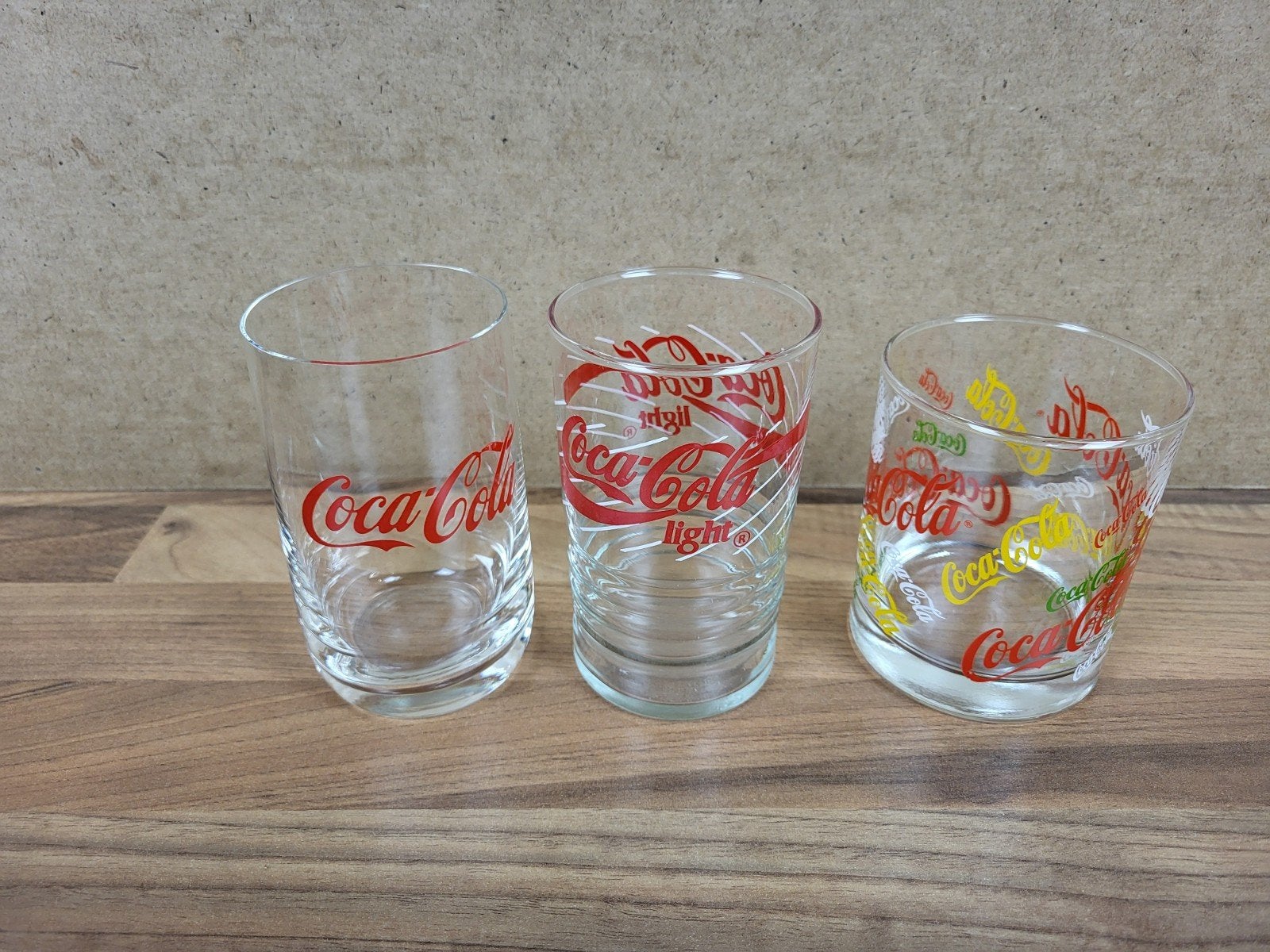 Set van 3 Vintage Coca-Cola Glazen - Diverse Ontwerpen, Ophalen of Verzenden, Gebruikt