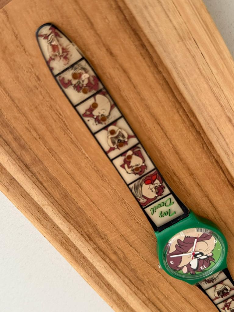 Vintage Swatch Taz Devil Polshorloge - Groen, Verzamelen, Stripfiguren, Gebruikt, Ophalen of Verzenden