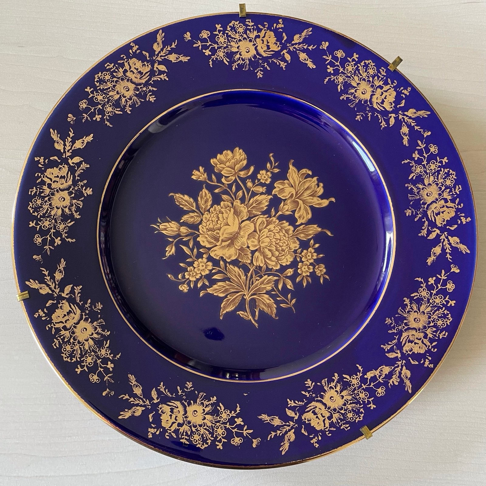 2 Limoges Porseleinen Wandborden - Kobaltblauw met Goud, Ophalen of Verzenden