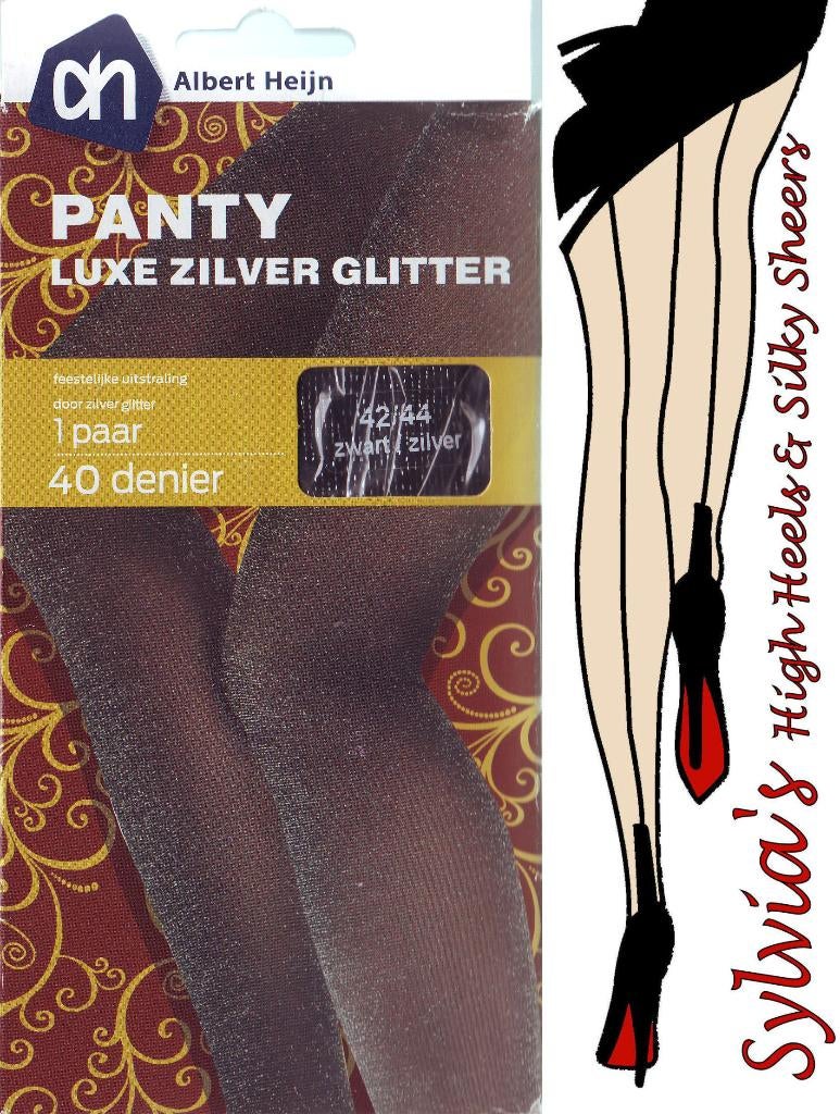 AH 40 denier zwart met zilver glitterpanty maat 42-44, Albert Heijn, Verzenden, Zwart, Nieuw