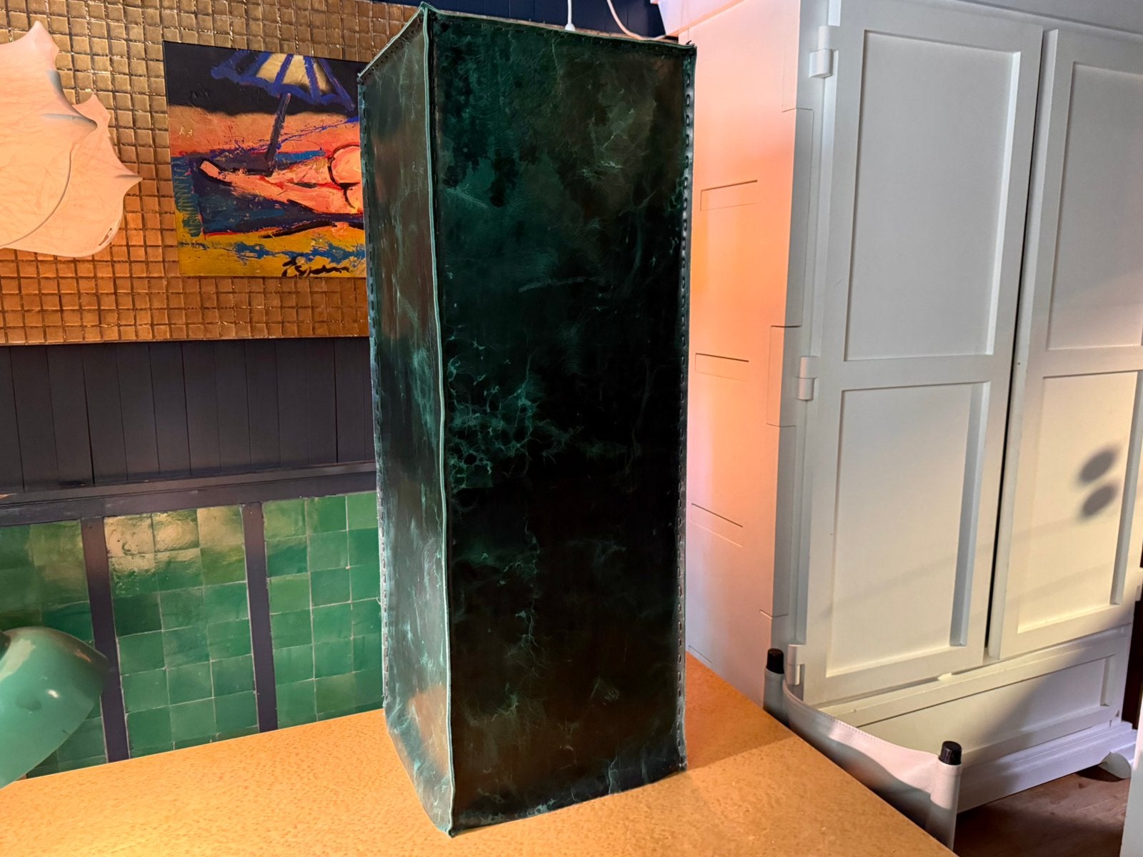 RUIGHUID leren sokkel zuil 123cm Dutch Design groen, Huis en Inrichting, \, Ophalen of Verzenden, Zo goed als nieuw, \