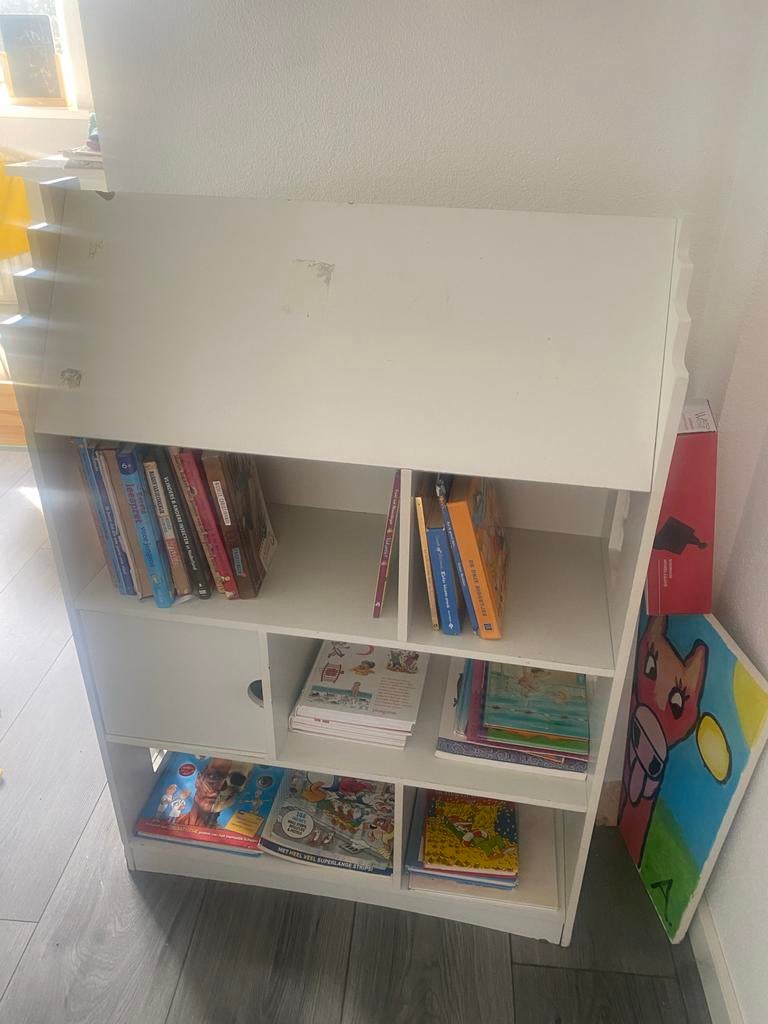 Witte kinderboekenkast met lade en planken, Huis en Inrichting, Kasten | Boekenkasten, Ophalen, Gebruikt, 100 tot 150 cm, 50 tot 100 cm
