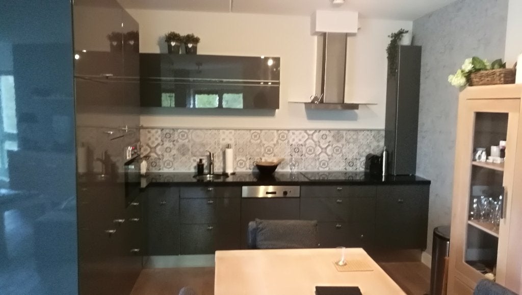 Ikea hoekopgestelde keuken Antracietgrijs Hoogglans, Ophalen, Gebruikt, Dubbelwandige keuken, Hoogglans of Gelakt