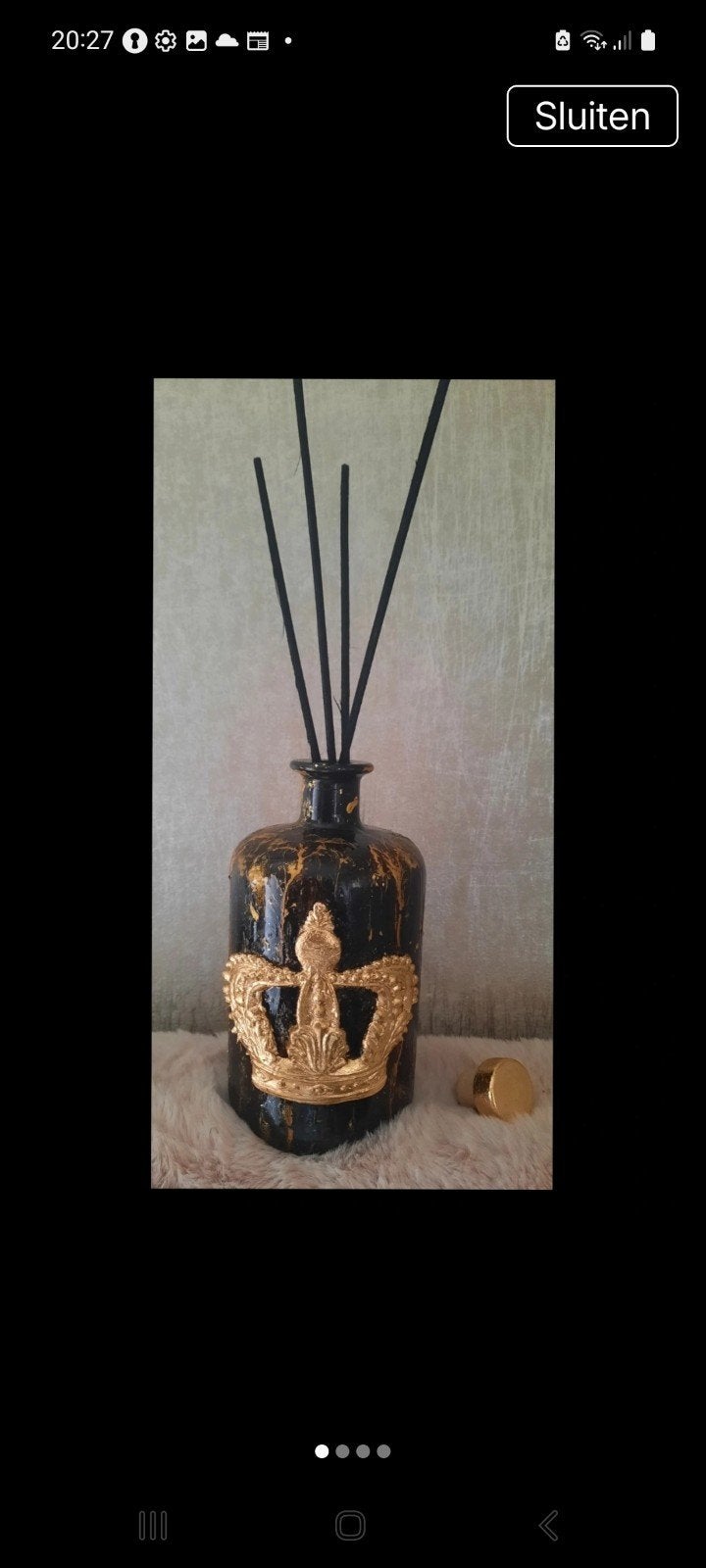 Luxe Geurstokjes Fles met Kroon Decoratie, Huis en Inrichting, Zwart, Ophalen of Verzenden, Glas, Klassiek