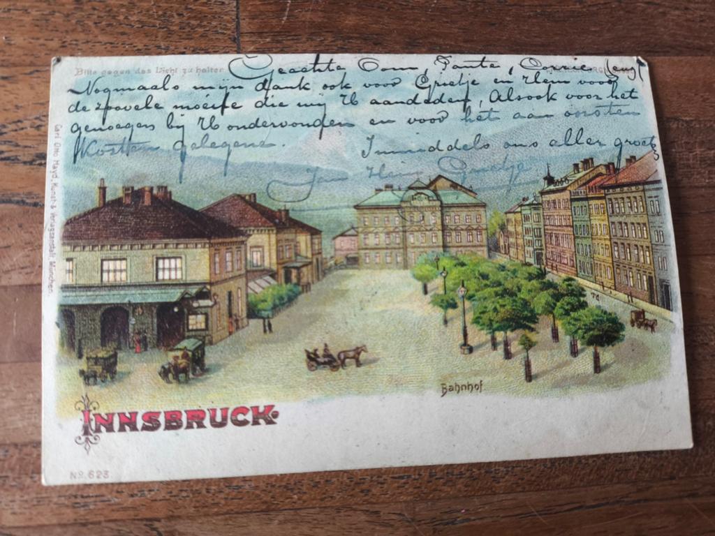 Oude briefkaart Innsbruck Bahnhof, 1904, Ophalen of Verzenden, Voor 1920, Gelopen, Oostenrijk