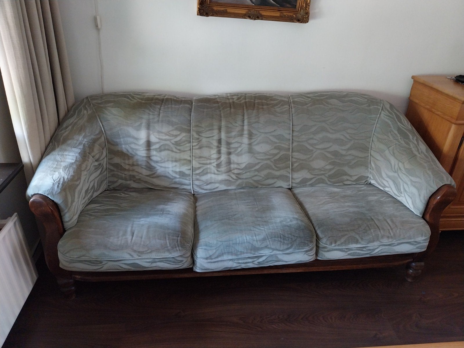 gratis af te halen eiken  bank met 2 fauteuils, Ophalen, Gebruikt, Driepersoons, 75 tot 100 cm