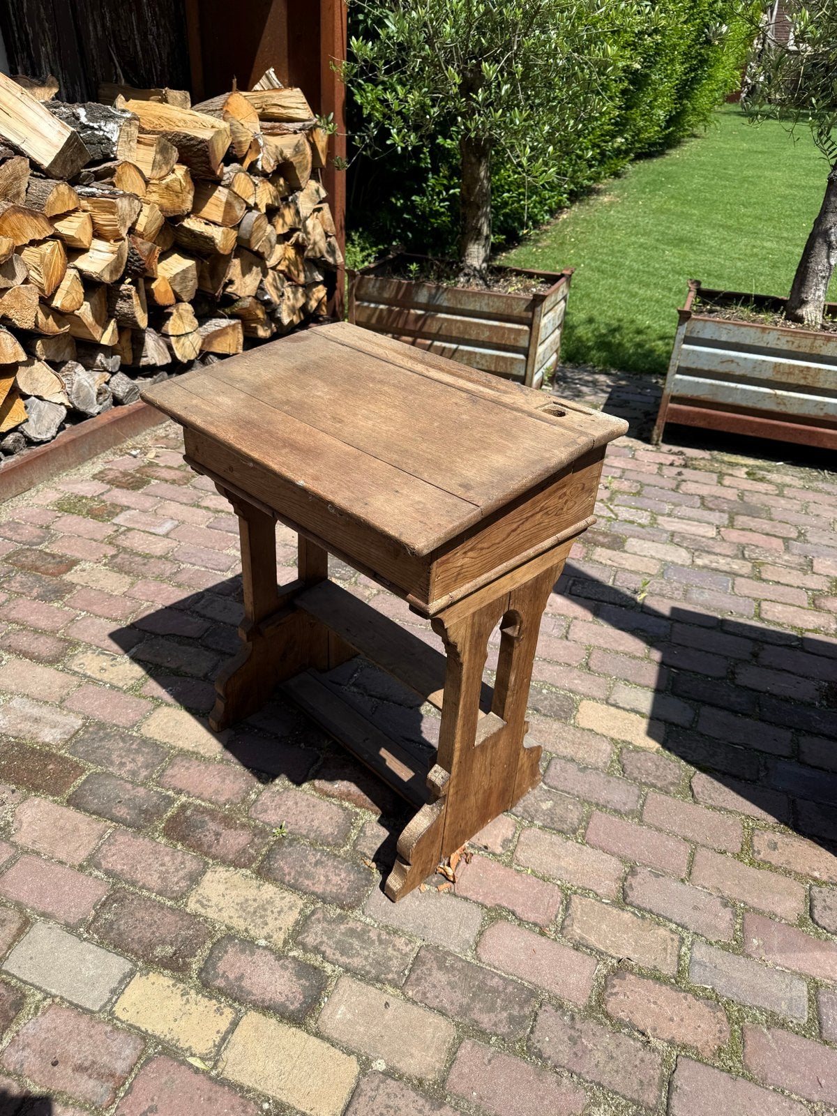 Oud Vintage Schoolbankje - Houten Kinderbureau, Ophalen