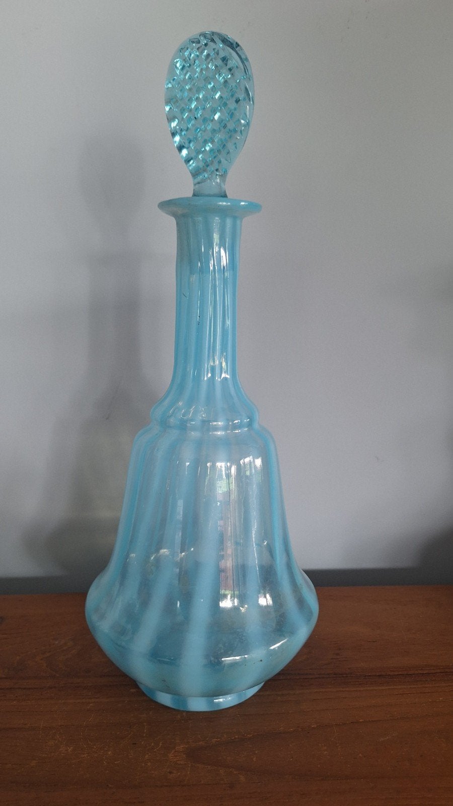 Vintage Blauwe Glazen Karaf met Stop 1960-1970, Ophalen of Verzenden