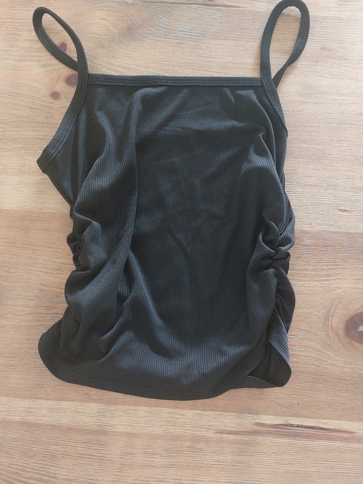 Zwarte top spaghettibandjes aan de zijkant gerimpeld, Kleding | Dames, Ophalen, Zwart, Zo goed als nieuw, Maat 36 (S)
