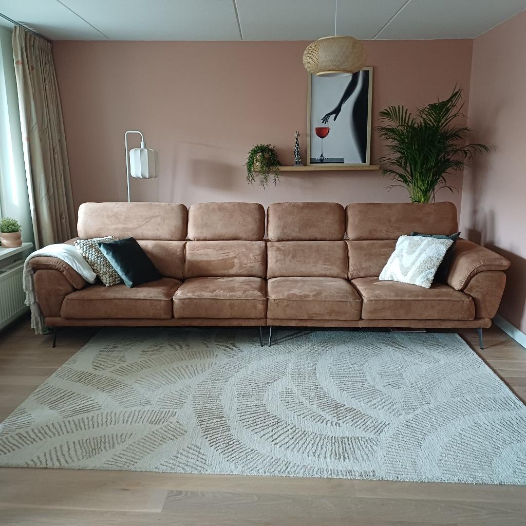Henders & Hazel 4 zitsbank cognackleur, Huis en Inrichting, Banken | Bankstellen, Ophalen, 300 cm of meer, 75 tot 100 cm, Zo goed als nieuw