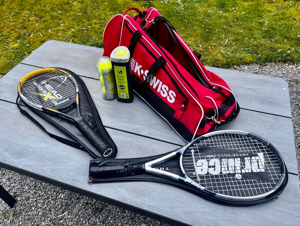 Tennis set - 2 rackets + tas + ballen, Ophalen, Gebruikt, Racket, Overige merken