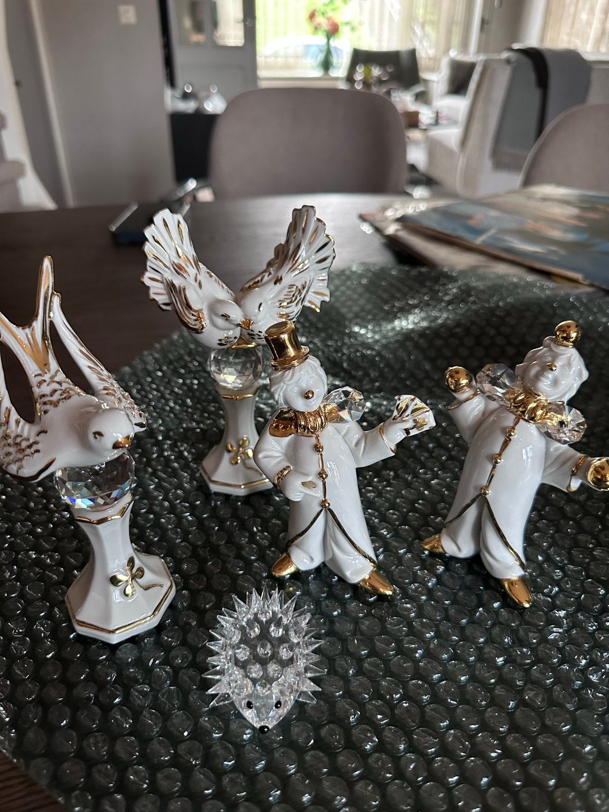 Swarovski Kristallen Beeldjes: Clowns, Vogels & Egel, Ophalen of Verzenden, Zo goed als nieuw, Meerkleurig, Glas