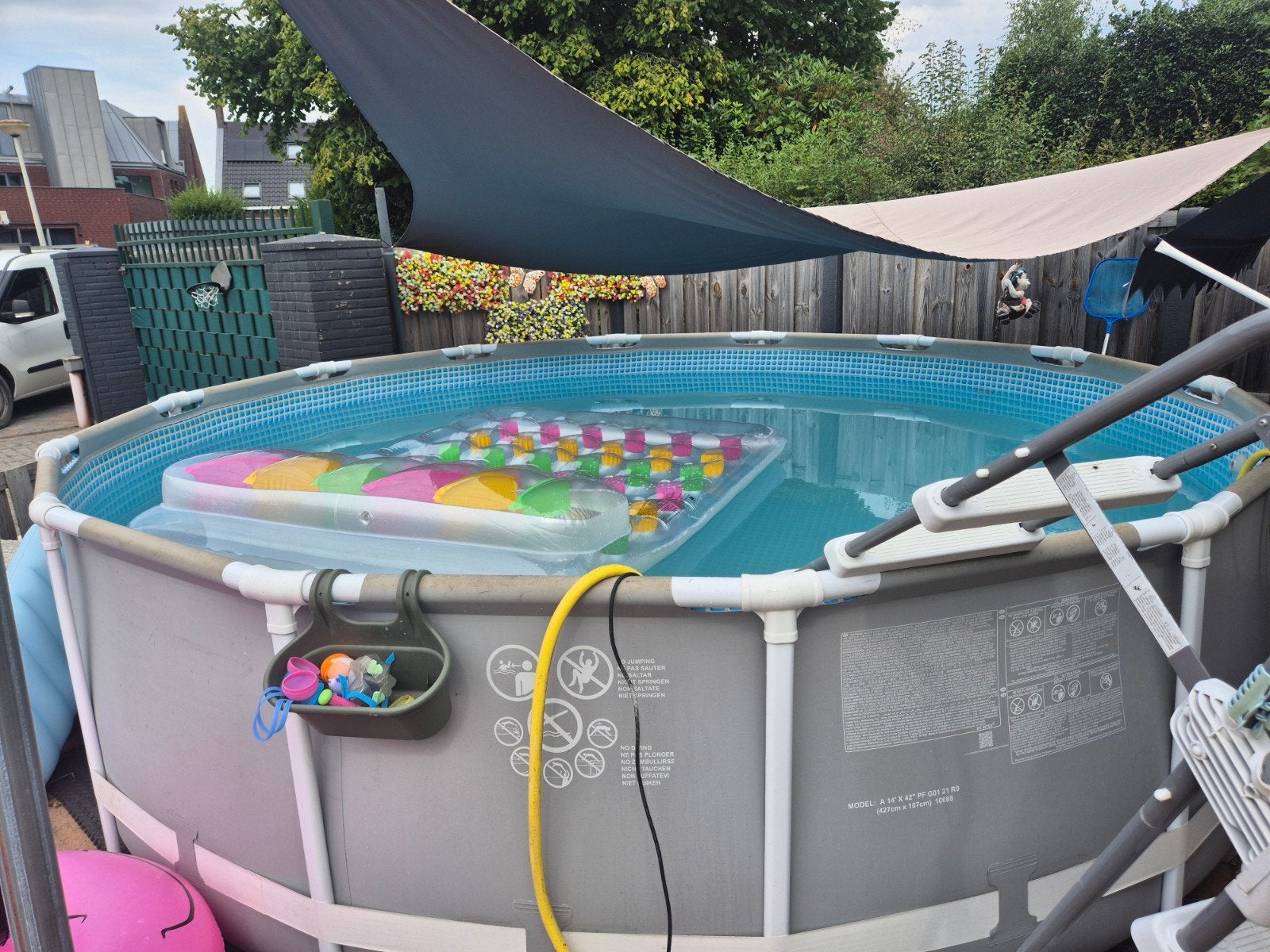 Mooi zwembad 4.27m doorsnee met pomp, trapje en tent, Gebruikt, 80 tot 120 cm, Rond, 300 cm of meer