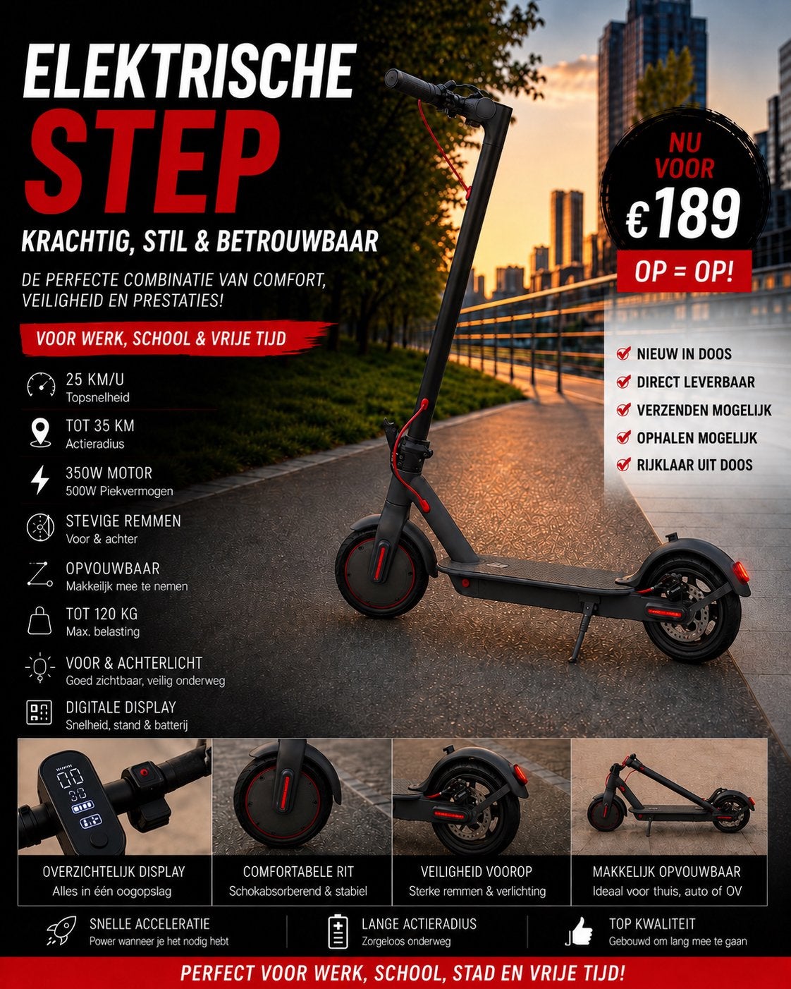 Elektrische Step 2026–Nieuw in Doos  €189 Gratis verzending, Fietsen en Brommers, Steps, Ophalen of Verzenden, Nieuw, Elektrische step (E-scooter)