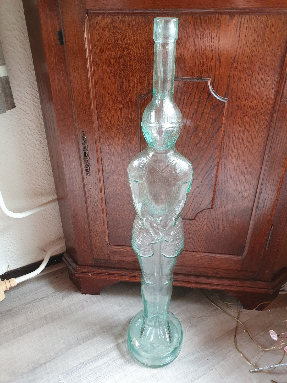 Grote glazen ridderfles - Groene tint - 80 cm hoog, Ophalen