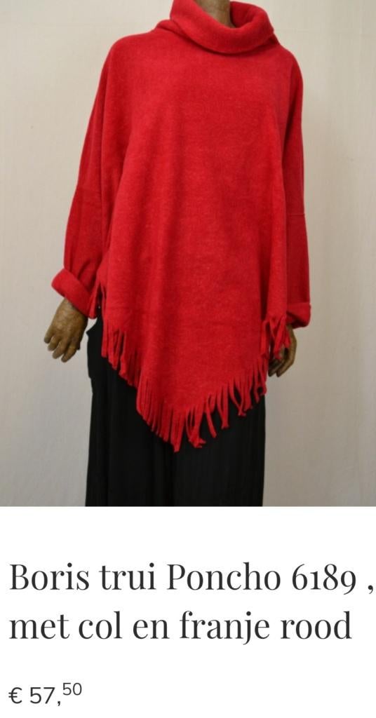 RODE TRUI / PONCHO MET COL EN FRANJE, Kleding | Dames, Maat 38/40 (M), Ophalen of Verzenden, Zo goed als nieuw, Rood