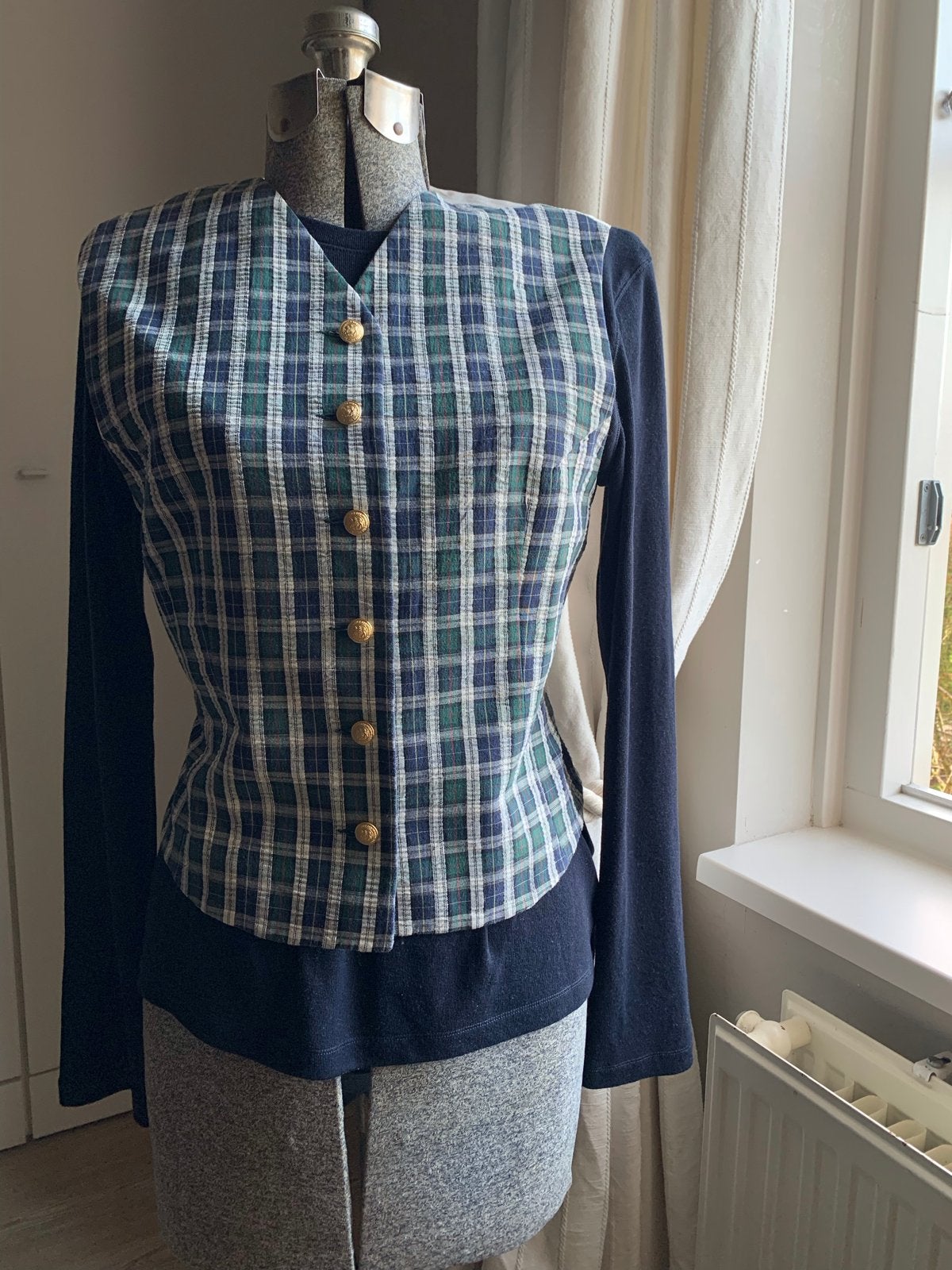 Pauw katoenen geruit gilet met gouden knopen maat 3, Ophalen of Verzenden, Gedragen, Maat 38/40 (M), Meerkleurig