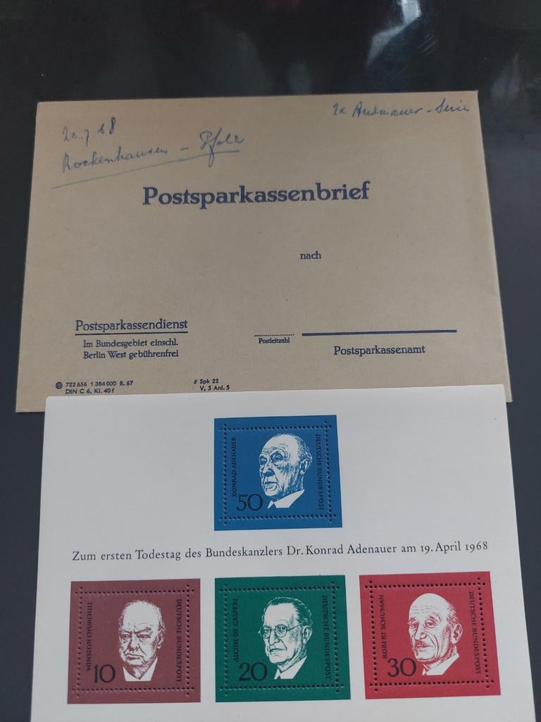 Duitse Postzegels Konrad Adenauer - Eerste Sterfdag, Ophalen of Verzenden, Onbeschreven, Europa