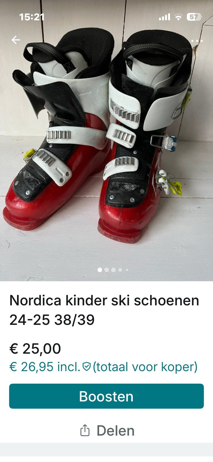 Nordica kindet ski schoenen 24-25, 160 tot 180 cm, Gebruikt, Schoenen, Ophalen of Verzenden