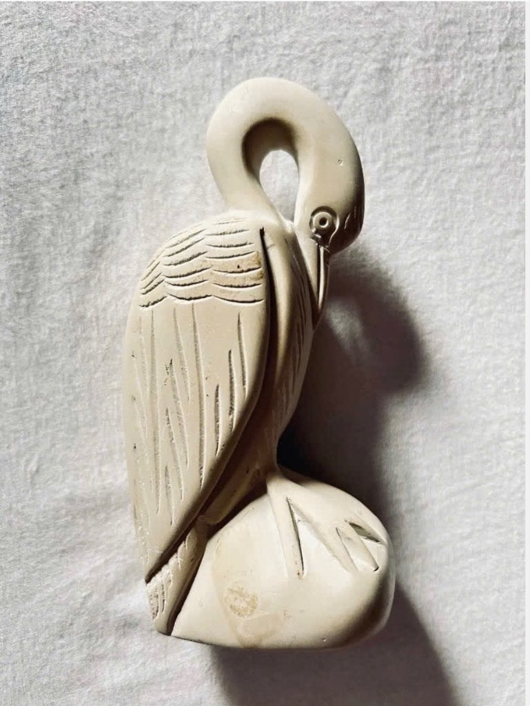 Vintage Beeld handgestoken kraanvogel, speksteen, 13,5 cm, Ophalen of Verzenden, Zo goed als nieuw, Dier