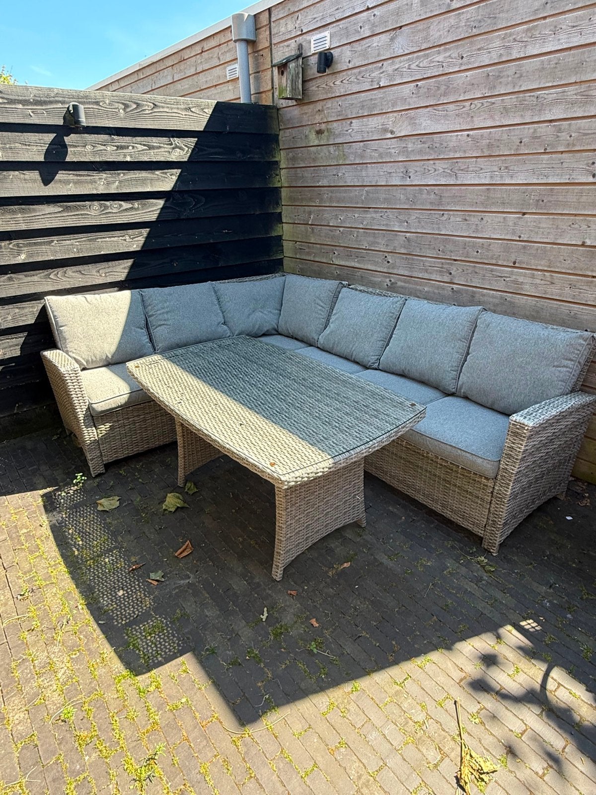 Wicker loungeset met tafel en kussens, Ophalen, 5 zitplaatsen, Gebruikt, Loungeset