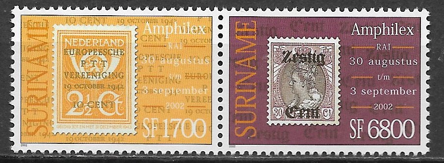 Suriname 2002 Amphilex 2002 samenhangend paar pfris, Verzenden, Postfris