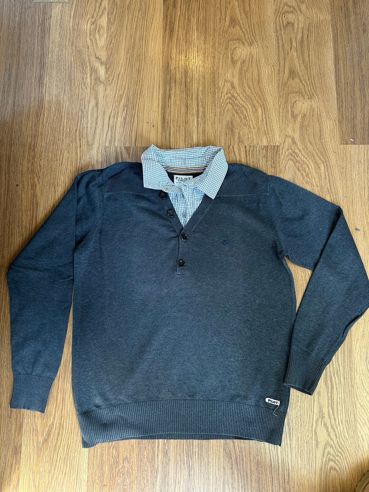Pilot trui met overhemdkraag - Maat L, Kleding | Heren, Ophalen of Verzenden, Gedragen, Maat 52/54 (L), Grijs